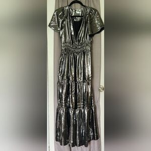 Anthropologie Metallic Silver Maxi Dress